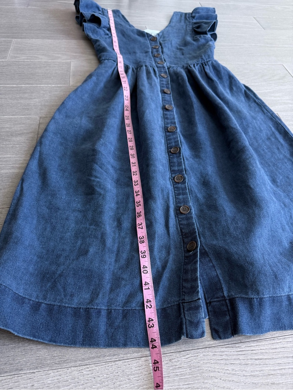 SEA New York Linen Midi Dress Blue Chambray Ruffle Button Front Cottagecore Boho - Picture 15 of 15